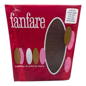 Vintage Fanfare Stretch Microfilm Micro Mesh Stockinggs 100% Nylon One Size Grey